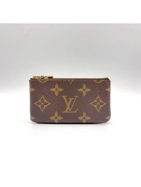 Louis Vuitton Pochette Cles Monogram Leather Brown Coin Case Gold