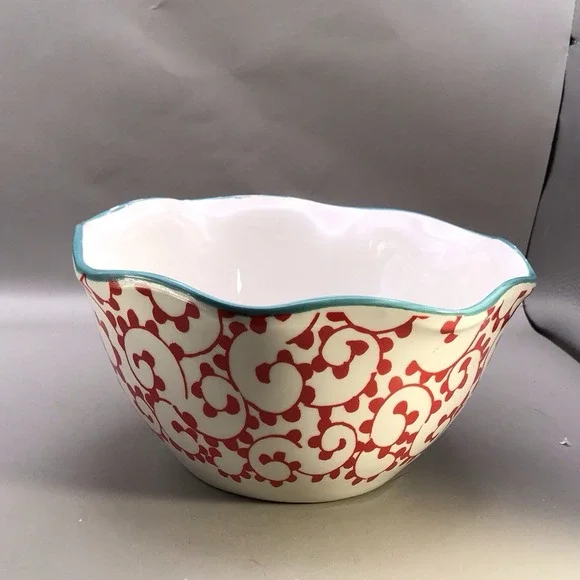 Pioneer‎ Woman Ceramic Red Swirl and Turquoise Bowl Dish 7.5 Inch Diameter