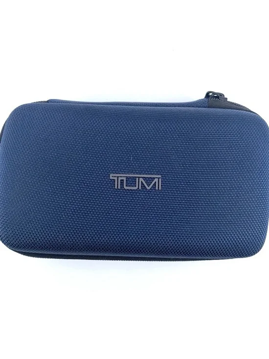 TUMI for Delta Travel Case Organizer Hard Shell Zip Pouch Blue Amenity Bag
