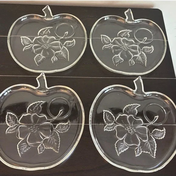 Vintage 1950's | Hazel Atlas Orchard Apple Glass Snack Plates | Set‎ Of 4