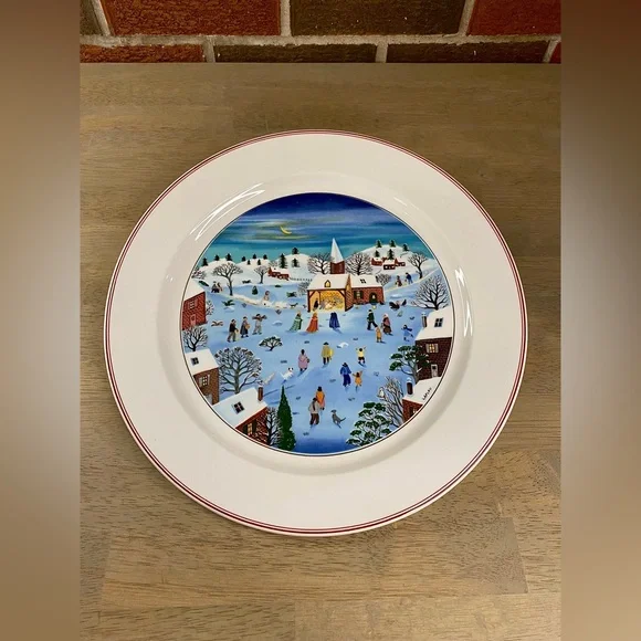Villeroy & Boch Naif Christmas Snow Scene Charger Plate‎  Signed Laplau 12