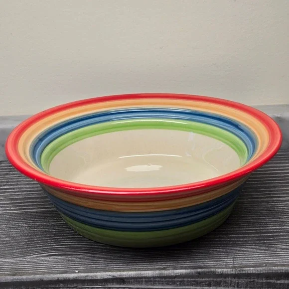VTG. Gibson Designs Stylish Living Rainbow Stripes Hand Painted Soup/Cereal Bowl