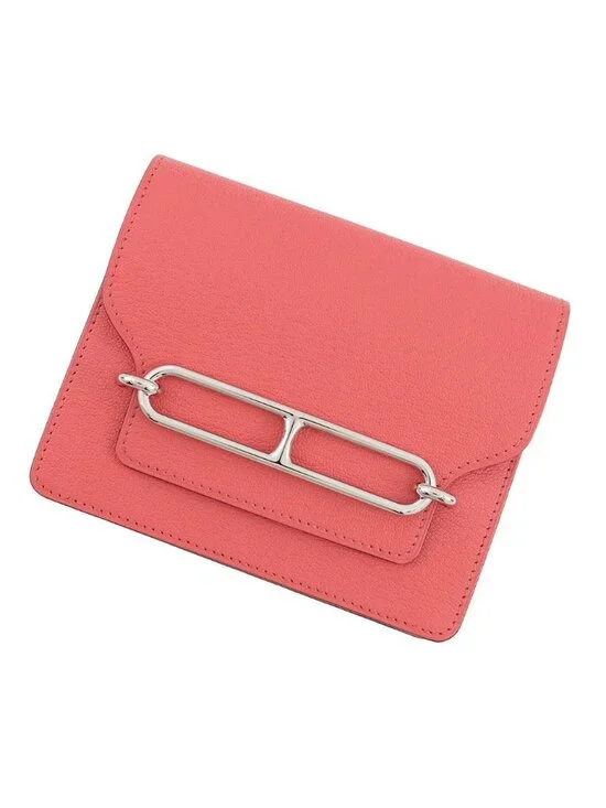 Hermes Wallet Roulis Slim Rose Texas Silver Chevre Misor