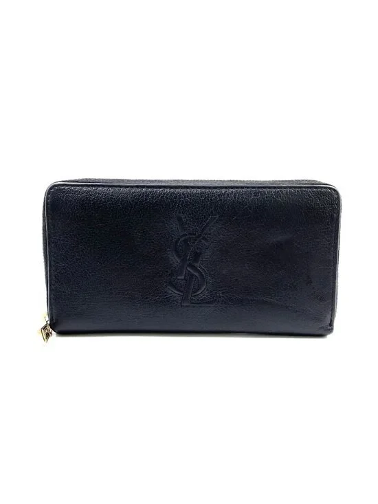 Saint Laurent YSL Logo Bel de Jour Zip Around Leather Black Wallet Gold