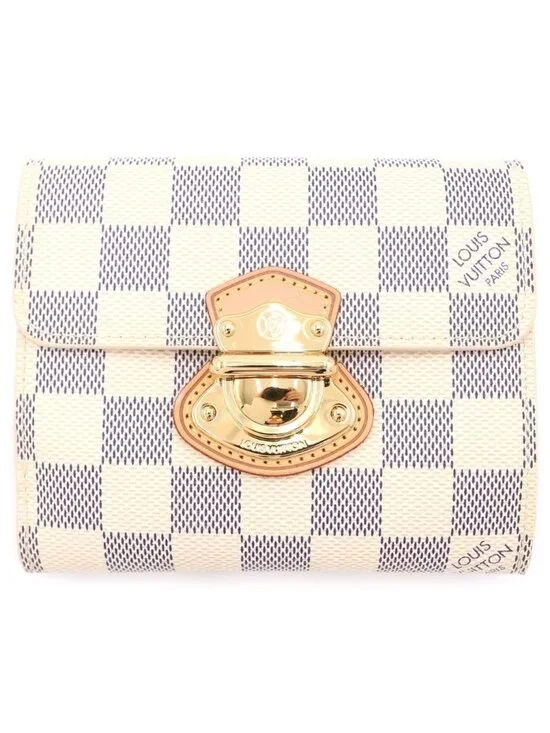 Louis Vuitton Damier Azur Portefeuille Joy Leather Trifold Wallet Compact White