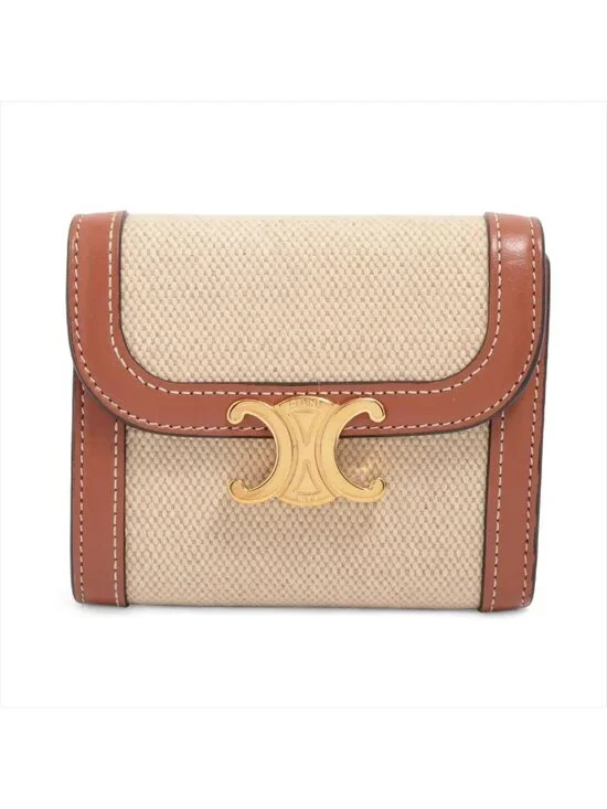 Celine Triomphe Small Flap Wallet Leather Trifold Compact