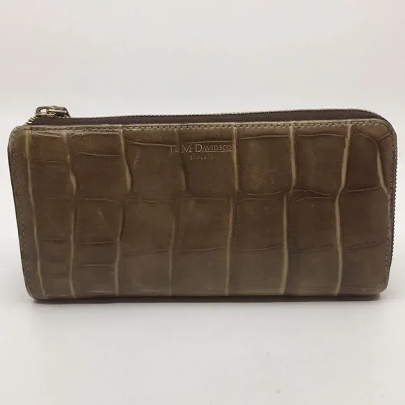 J & M Davidson Tan Leather Croc Embossed zip around zippy long wallet