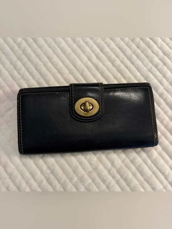 Coach Black Leather Wallet with Gold Turnlock