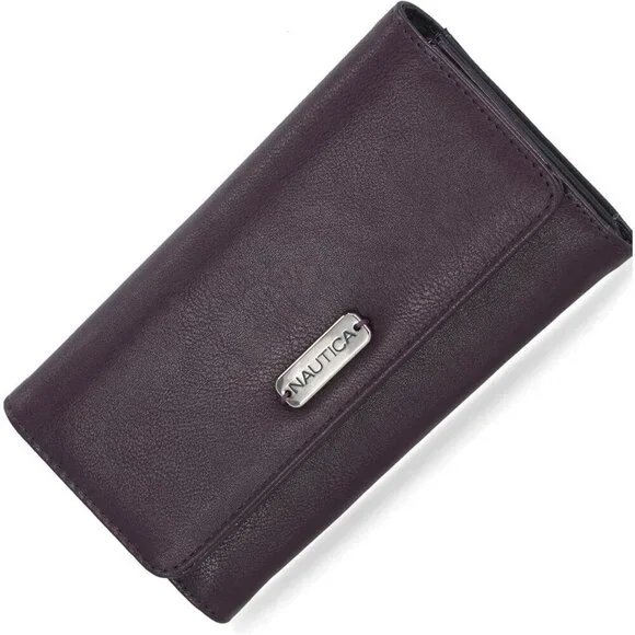 Women's Plum Money Manager RFID Slim Wallet Card Holder with Coin