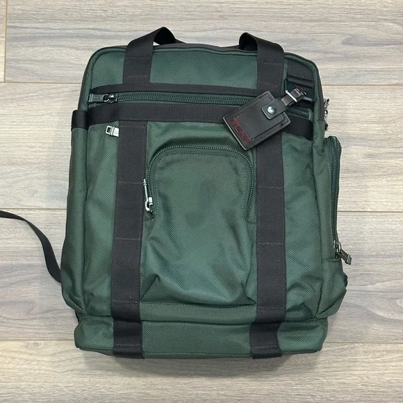 Tumi Alpha Bravo Lejeune 2-Way Backpack Tote Ballistic Nylon in Green/Dark Brown