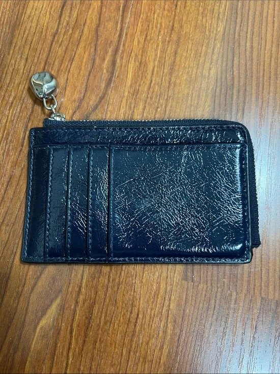 Madewell Essential Zip Card Case Wallet Navy Shiny Leather EUC