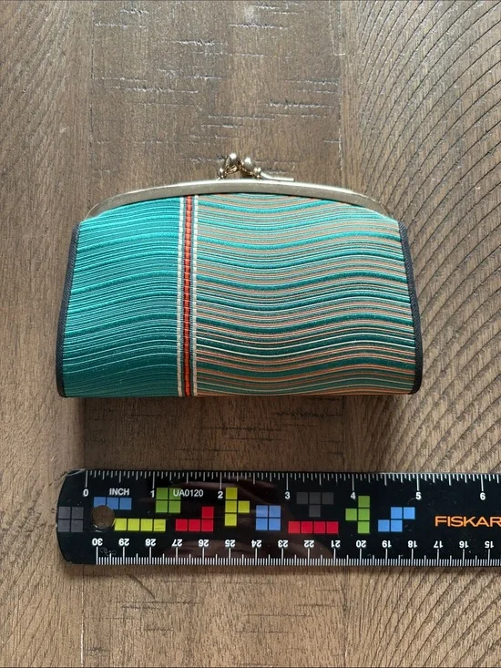 Striped Teal Kiss-Lock Clutch Wallet - Unbranded