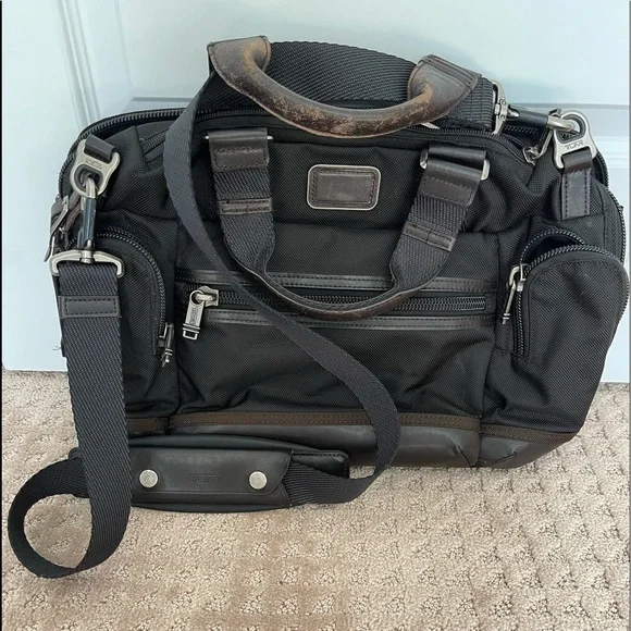 Tumi Black and Brown Laptop Briefcase with Shoulder Strap