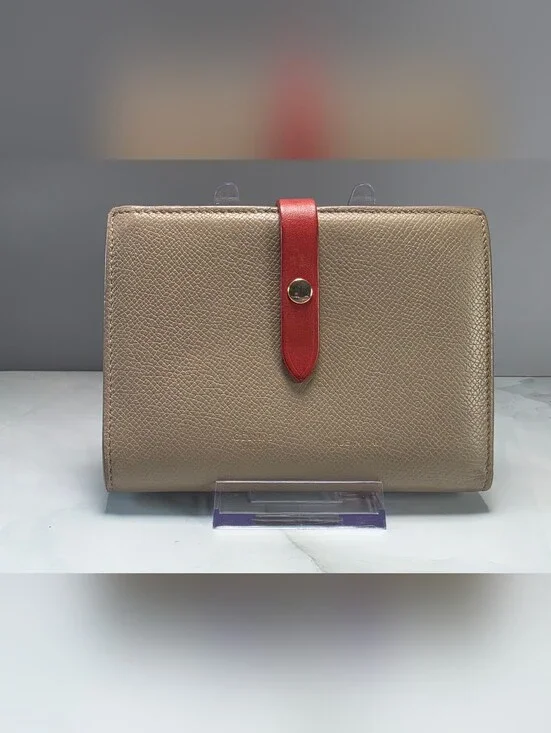 Celine Medium Strap Wallet Taupe Red Grained Leather