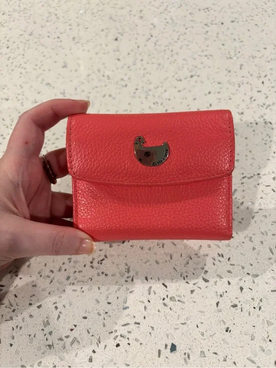 Buxton Coral Leather Mini Tri-Fold Wallet with Duck Logo