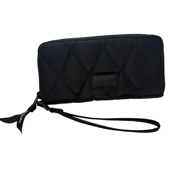 Vera Bradley Twill RFID Riley Compact Wallet Wristlet BLACK 27128-481 VBL 19
