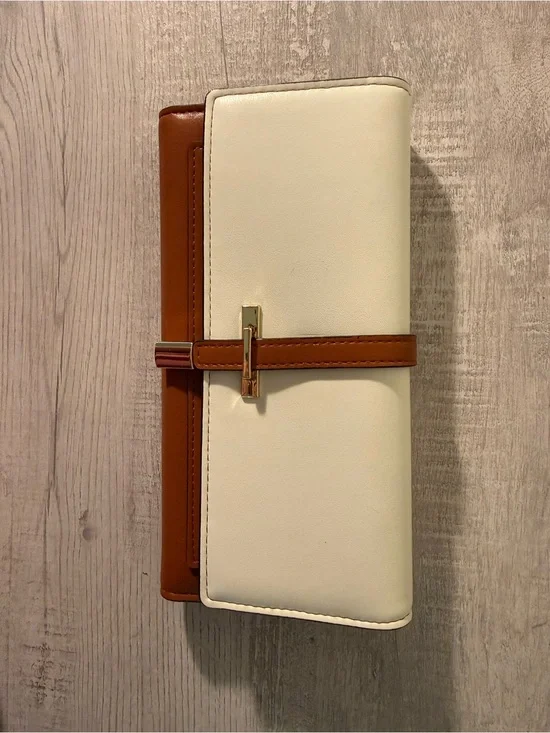Cream and Brown Faux Leather Clutch Wallet