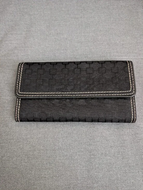 Black Textured Long Wallet with Contrast Stitching