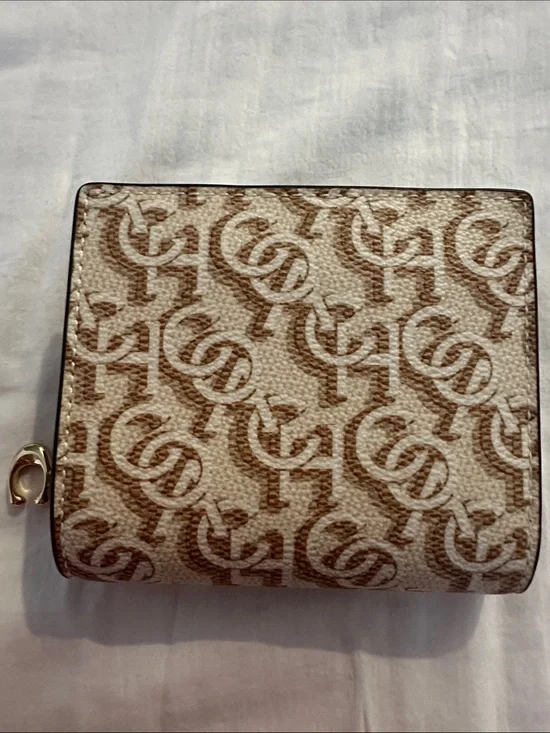 Coach Chalk and Brown Signature Canvas Snap Wallet