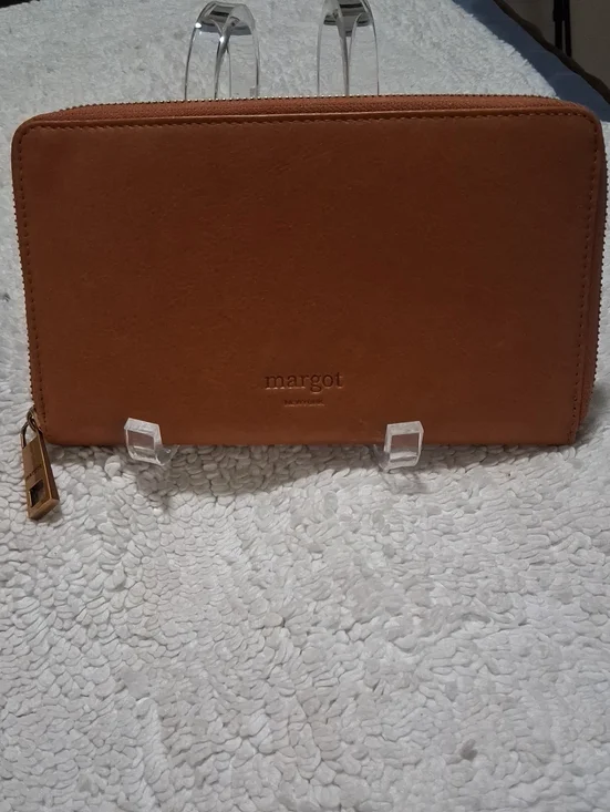 margot New York Zip-Around Leather Wallet with Gold Zipper Pull