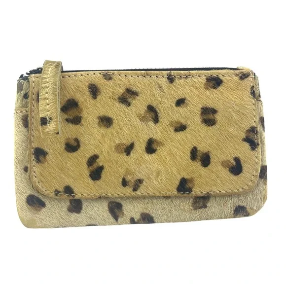 Deena‎ & Ozzy Leather Coin Purse Leopard Print Zip Flap Pouch Western Festival