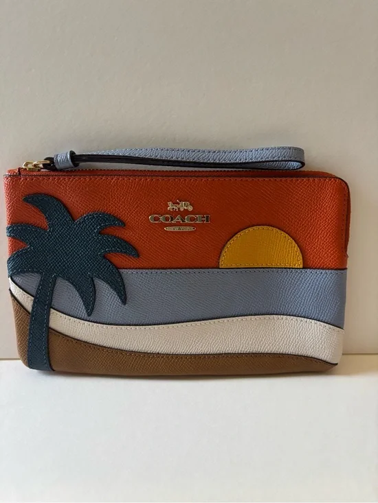 Coach Sunset Wristlet Orange, Blue, Yellow, Cream, Brown NWT