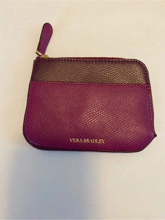 Vera Bradley Zip Card Pouch Leather Fuchsia Purple/ Plum Small Wallet NWT