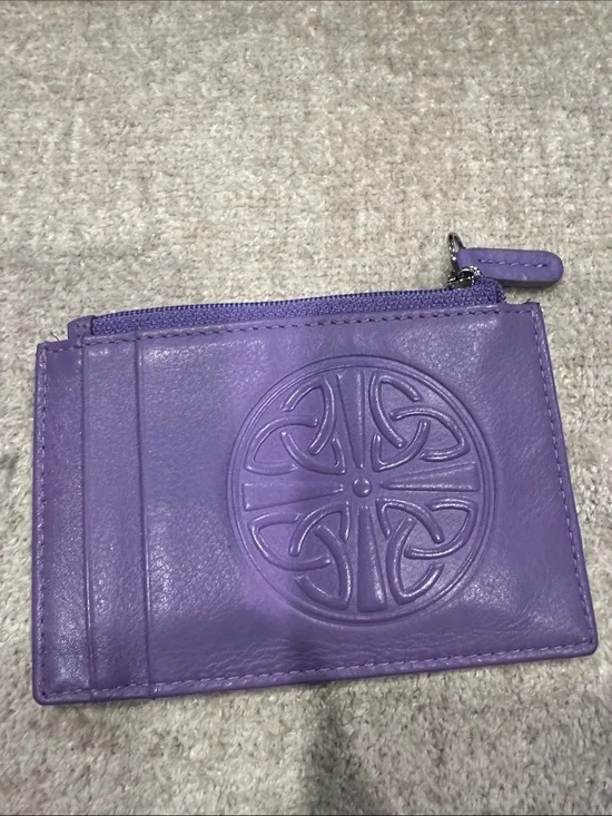 Purple Leather Card Wallet with Embossed Celtic Medallion