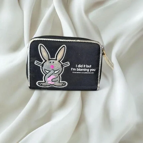 Happy Bunny black graphic zip wallet silver detailing y2k vintage
