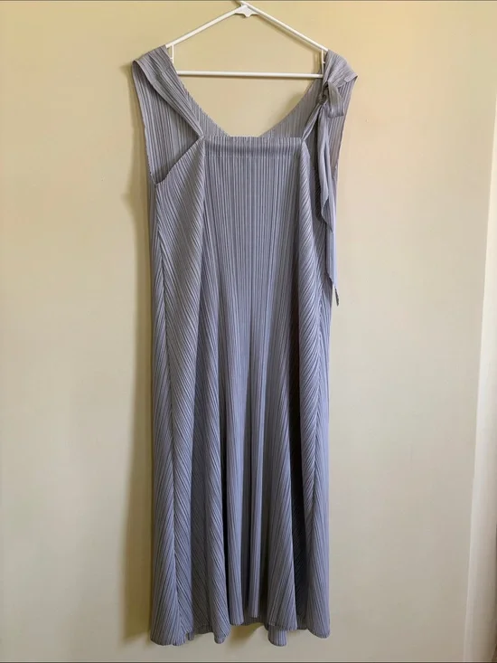Issey Miyake Pleated Sleeveless Dress in Light Silver-Lavender
