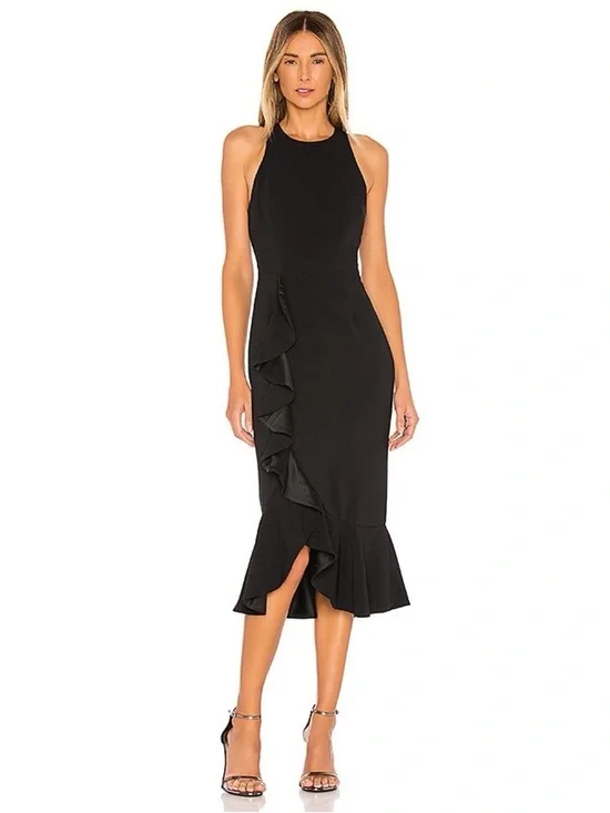 Likely Tay Dress Black Ruffle Midi Sleeveless