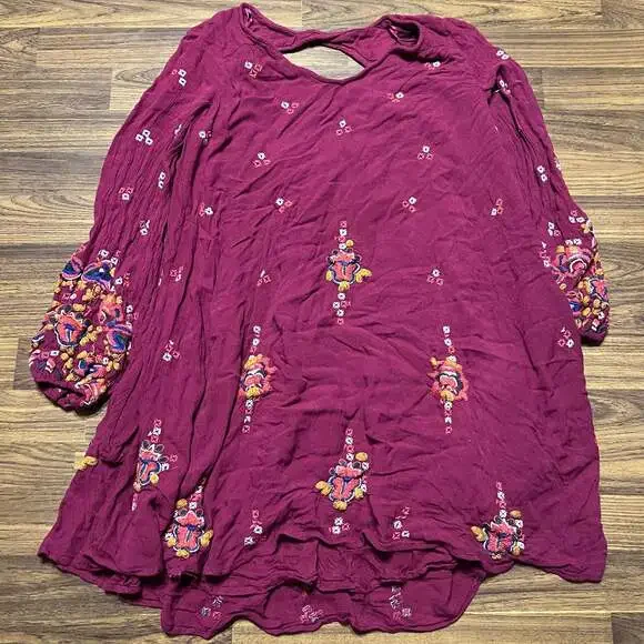 Free People Oxford Embroidered Mini Dress in Plum