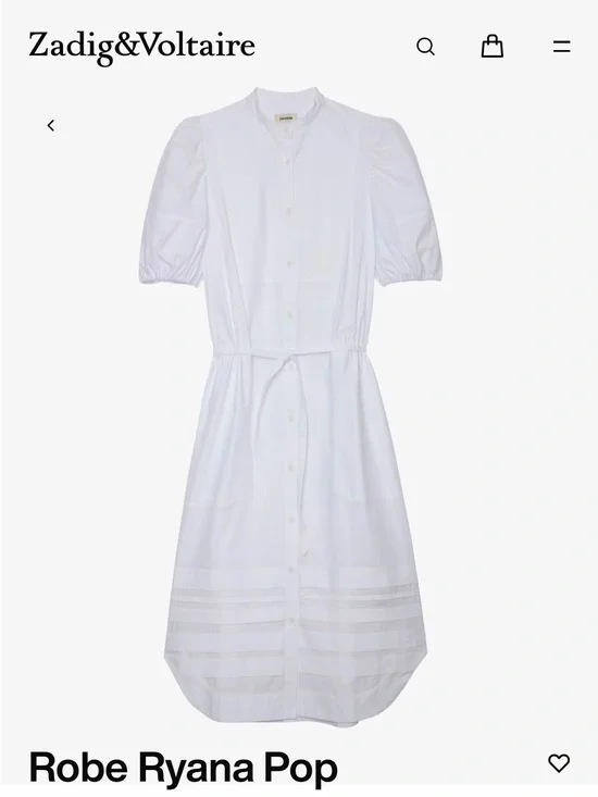 Zadig & Voltaire White Button-Front Midi Dress with Puff Sleeves