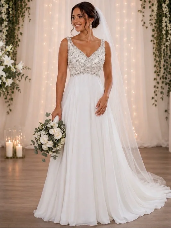 Mori Lee Beaded V-Neck Ivory Wedding Gown