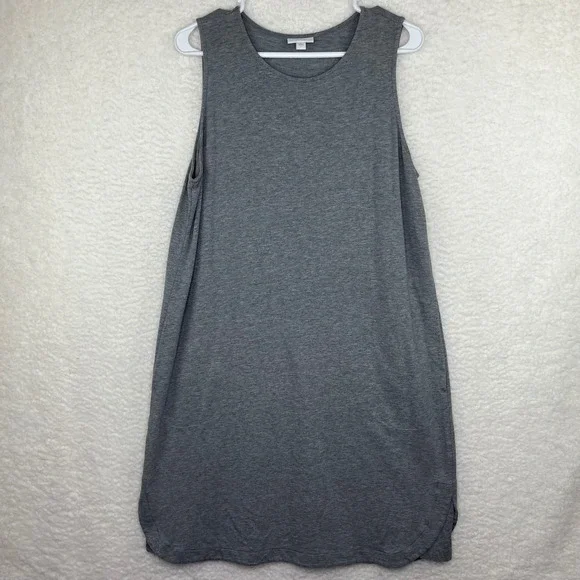J. Jill Grey Sleeveless Shift Dress Women's L Crew Neck Pockets Pima Cotton