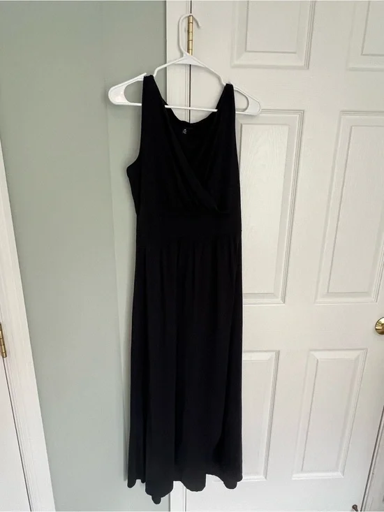 Lands' End Black Sleeveless Wrap-Front Maxi Dress