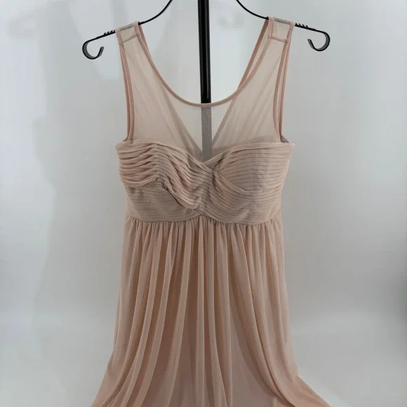 Birdy Grey Womens Blush Pink Pleated Chiffon Mesh Yoke Bridesmaid Dress Small