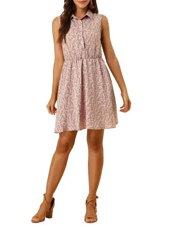 Allegra K Floral Sleeveless Half Button Up Dress Size XS NWT