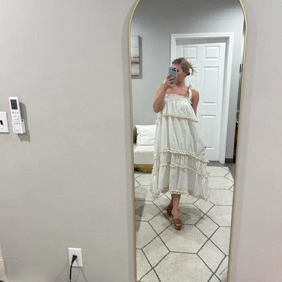 NWT Devotion Twins Dress Tassel Tiered Midi Strap Tie in White
