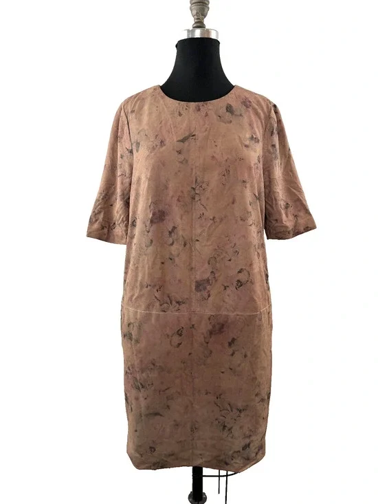 Muubaa Montesson Leather Suede Shift Dress Mini Floral Dress Zipper US 8 M $425