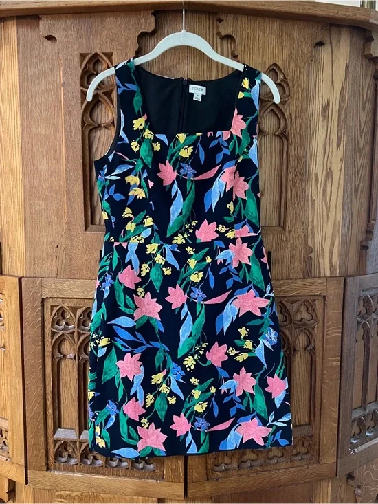 J. Crew Black Floral Scoop Neck Mini Dress