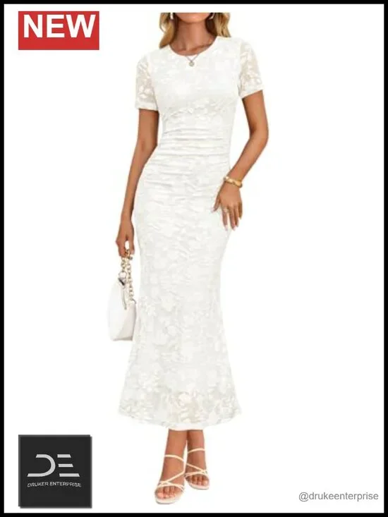 Premium Mesh Bodycon Maxi Dress with Ruched Waist