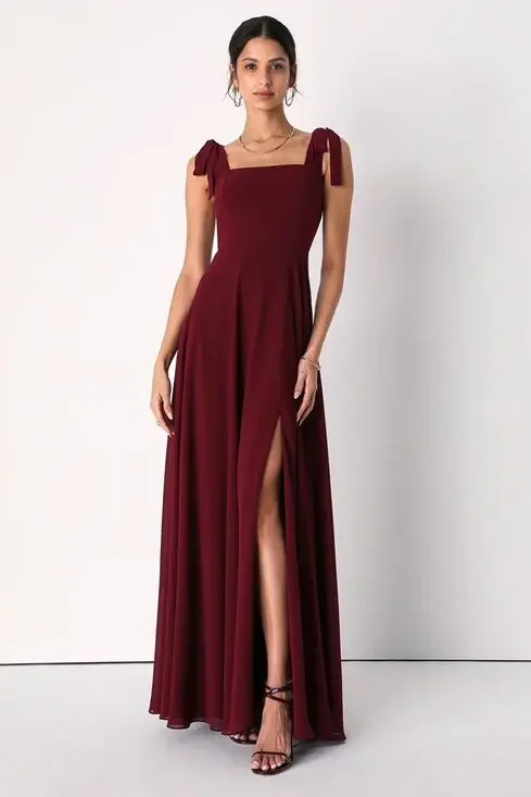 NWT Lulus Love Me Forever Burgundy Tie-Strap Square Neck Maxi Dress Size XL