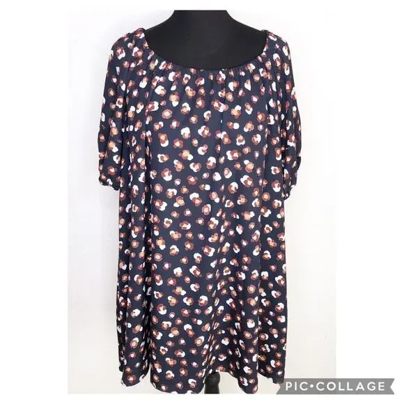 Ann Taylor navy blue red gold white shift dress size Medium