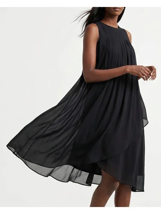 BCBGeneration Women’s Black Chiffon Midi Dress Size M Sleeveless Cocktail Party