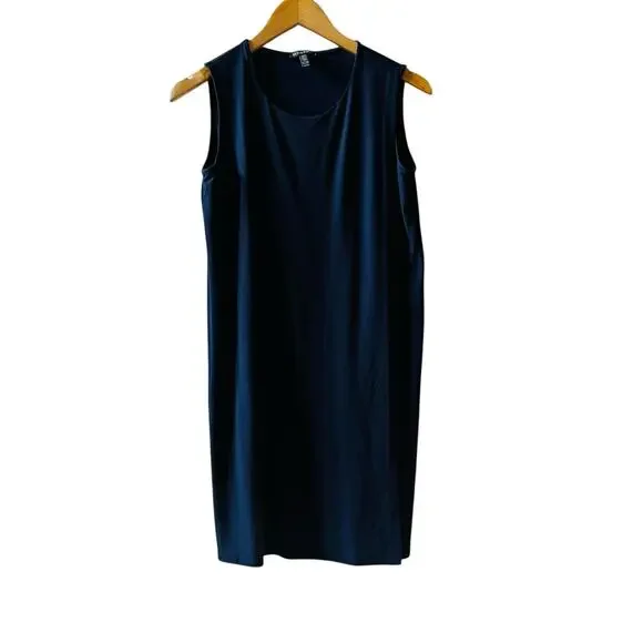 Eileen Fisher Navy Sleeveless Ovelay Shift Dress Size XS