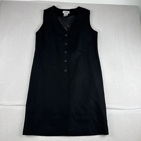 Worthington Womens Black Wool Buttoned Sleeveless Jumper Shift Dress Size 14