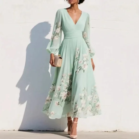 Zimmermann Elegant Floral V-Neck Mint Green Maxi Dress