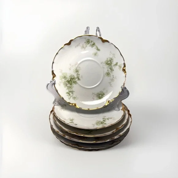 Set of 6 Haviland Limoges France Plates And Saucers Schleiger‎ Floral Gold White