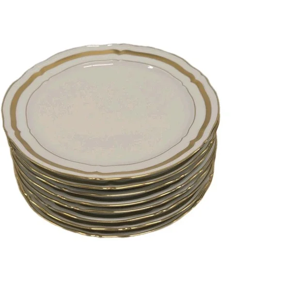 Raynaud Limoges Ceralene Marie Antoinette Gold on White Plates SET‎ OF 8
